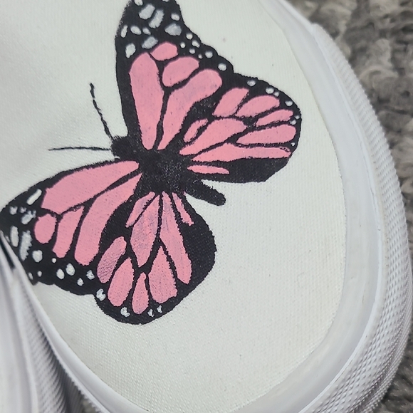 Vans White Slip-On Sneakers‎ Hand Painted Pink Butterfly Design 7 - Picture 10 of 13